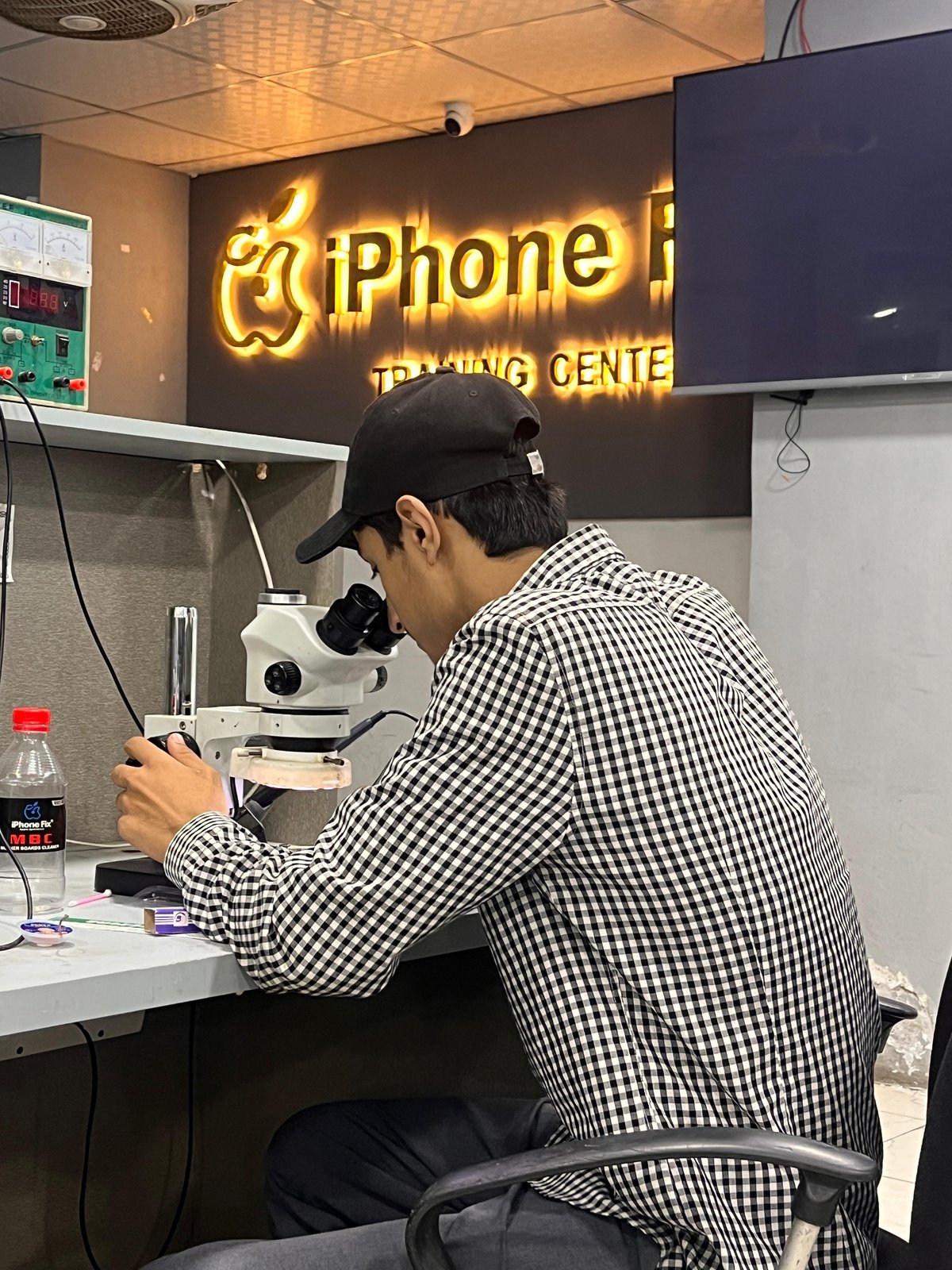Micro-soldering under microscope